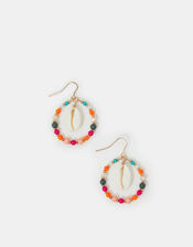 Small Shell Drop Beaded Hoop Earrings, , large