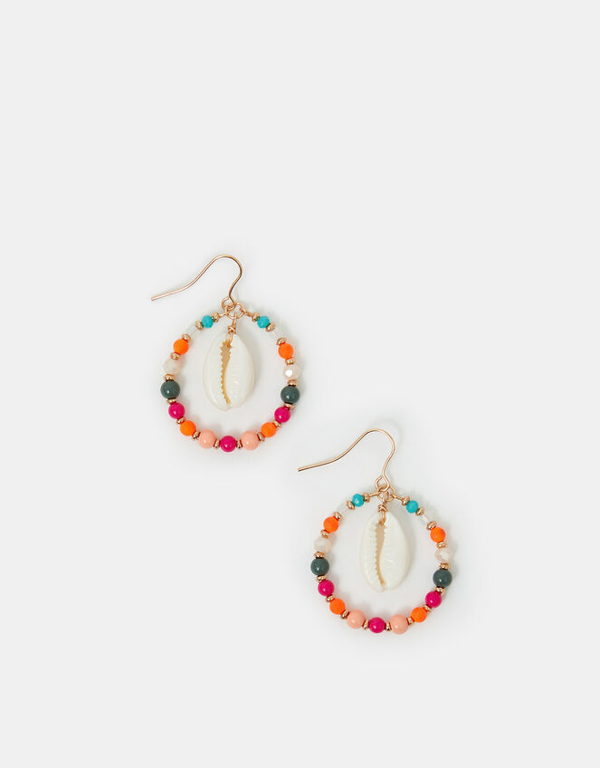Small Shell Drop Beaded Hoop Earrings, , large