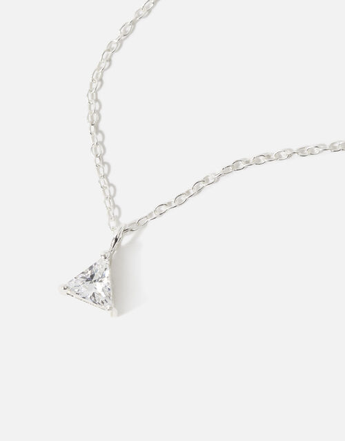 Sterling Silver Diamanté Triangle Pendant Necklace, , large