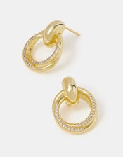 14ct Gold-Plated Diamanté Doorknocker Drop Earrings, , large