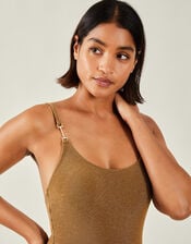 Metal Strap Shimmer Swimsuit, Gold (GOLD), large