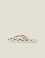 Metallic Polka Dot Flip Flops, Gold (GOLD), large