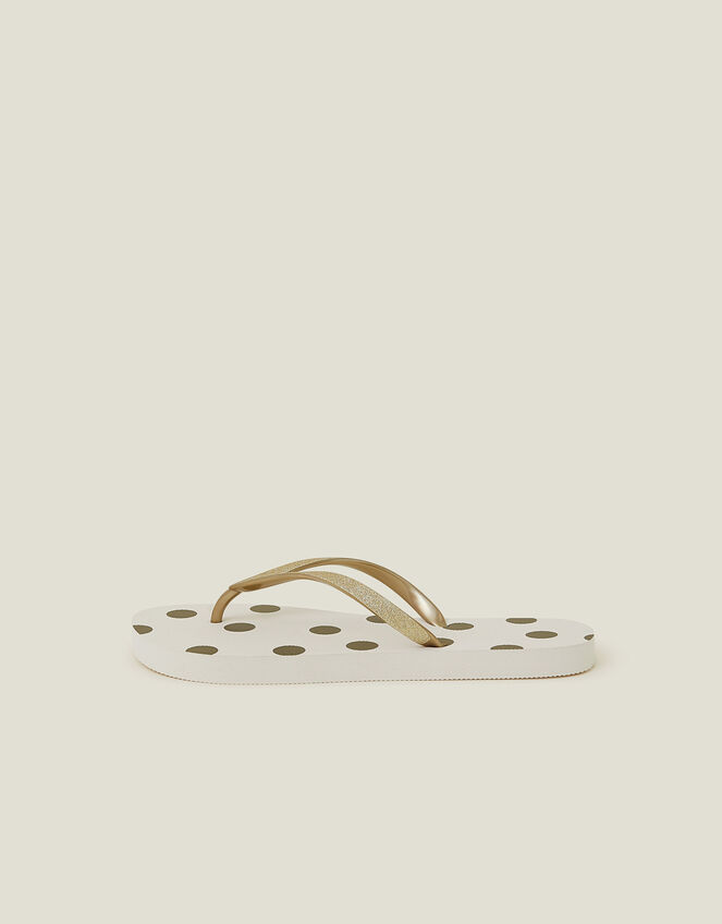 Metallic Polka Dot Flip Flops, Gold (GOLD), large