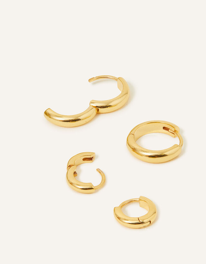 14ct Gold-Plated Huggie Hoops Set of Two, , large