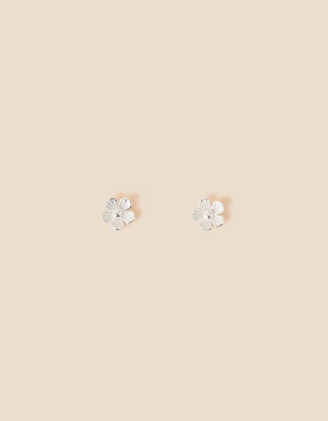 Sterling Silver Flower Stud Earrings, , large