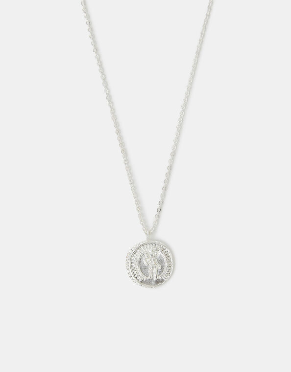 Sterling Silver-Plated Zodiac Coin Pendant Necklace, Silver (ST SILVER), large