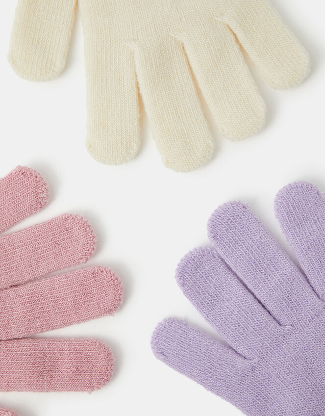 3-Pack Girls Plain Knitted Gloves, Multi (PASTEL MULTI), large