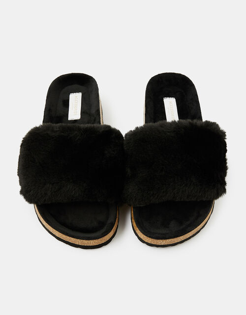Symone Fluffy Slider Slippers, Black (BLACK), large