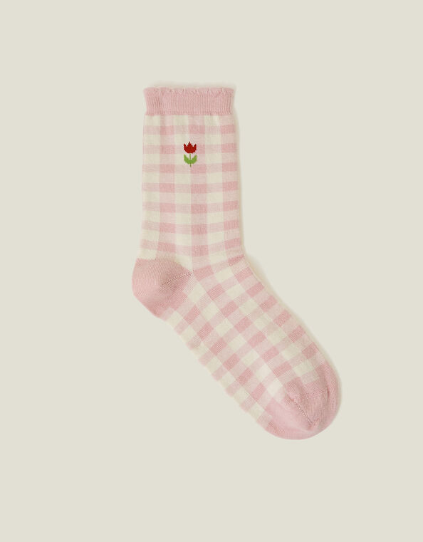 Flower Gingham Socks, , large