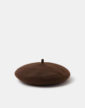 Plain Wool Beret, Brown (CHOCOLATE), large