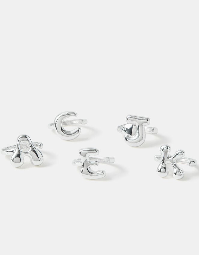 Sterling Silver-Plated Bubble Initial Ring, Silver (ST SILVER), large