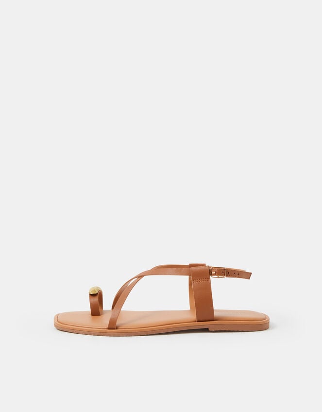 Metal Toe Detail Strappy Sandals, Tan (TAN), large