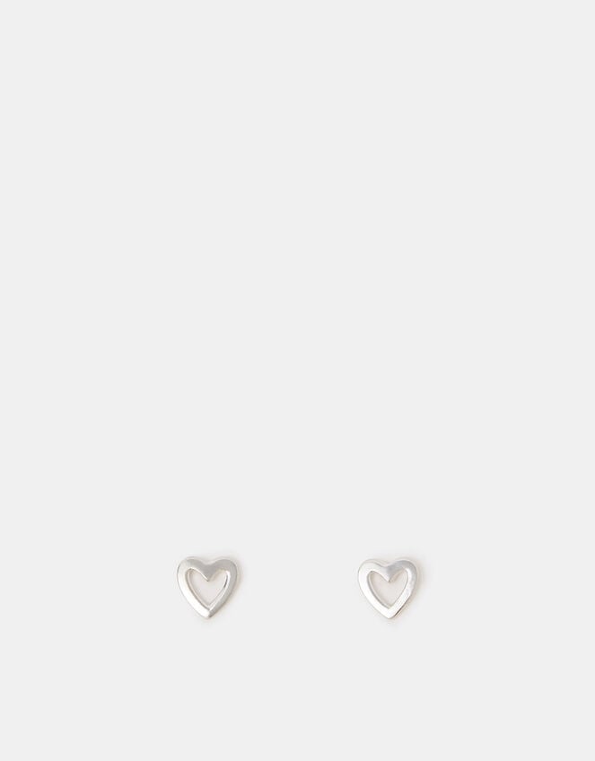 Sterling Silver Cut Out Heart Stud Earrings, , large