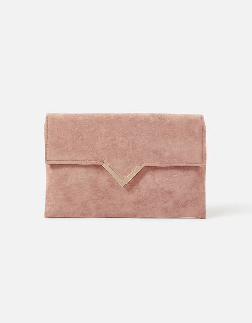 Natalie Suedette Envelope Clutch Bag, Pink (PALE PINK), large