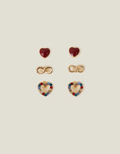 3-Pack Heart Infinity Studs, , large