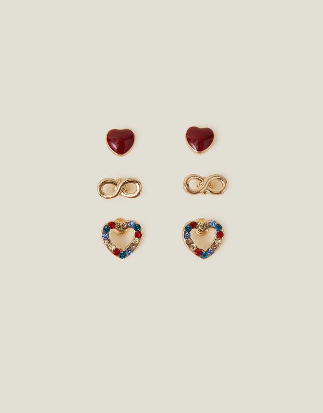 3-Pack Heart Infinity Studs, , large