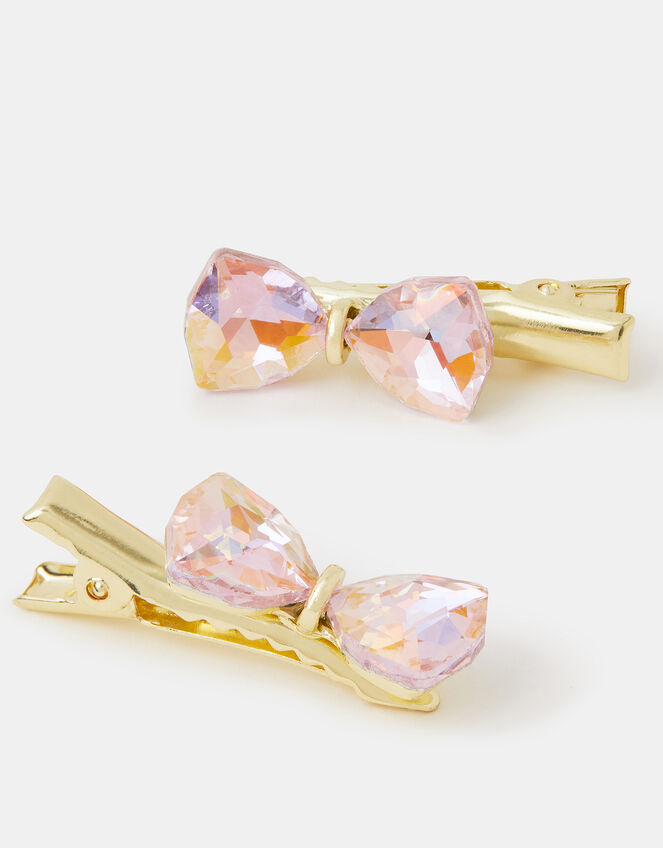 2-Pack Girls Mini Gemstone Bow Hair Clips, , large