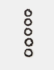 5-Pack Skinny Satin Hair Scrunchies, Black (BLACK), large