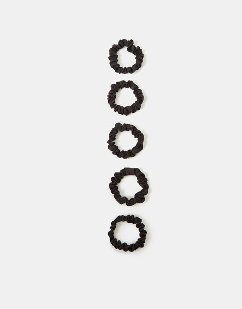 5-Pack Skinny Satin Hair Scrunchies, Black (BLACK), large