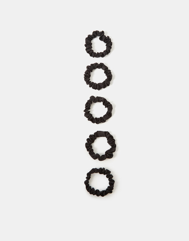 5-Pack Skinny Satin Hair Scrunchies, Black (BLACK), large