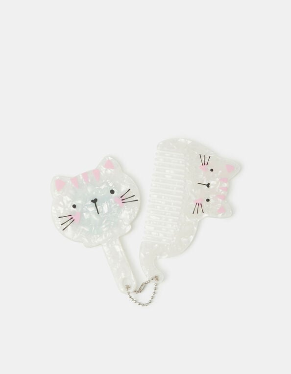 Girls Cat Mirror & Comb Set, , large