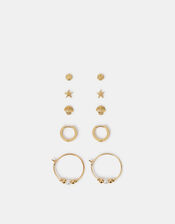 5-Pack 14ct Gold-Plated Mix Stud and Hoop Earrings, , large