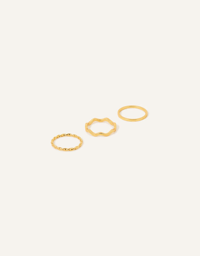 14ct Gold-Plated Slim Rings Set of Three, Gold (GOLD), large