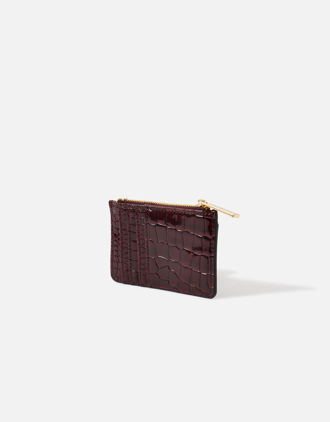 Faux Croc Patent Card Holder , Red (BURGUNDY), large