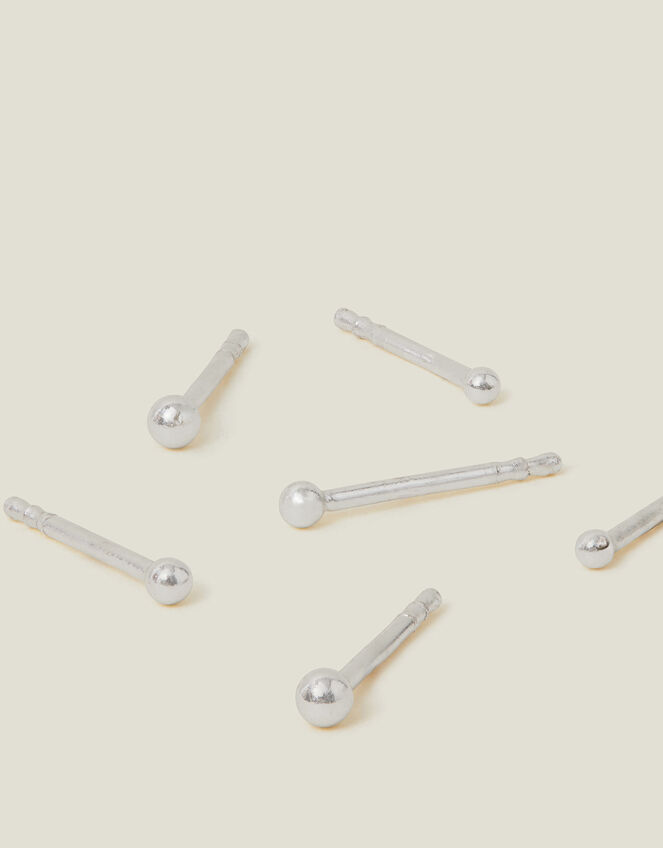 3-Pack Sterling Silver Ball Stud Earrings, , large