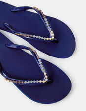 Beaded Flip Flops, Blue (NAVY), large