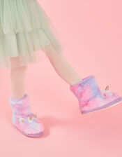 Girls Faux Fur Unicorn Slipper Boots, Multi (BRIGHTS-MULTI), large