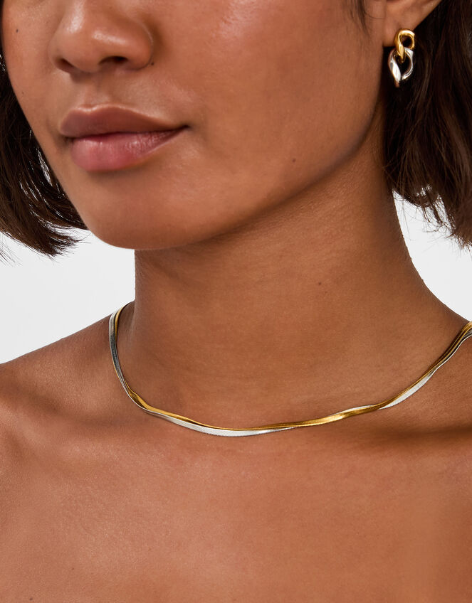 Stainless Steel Mixed Metal Omega Layered Necklace, , large