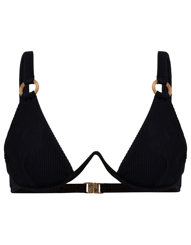 Ribbed Bikini Top with Monowire, Black (BLACK), large