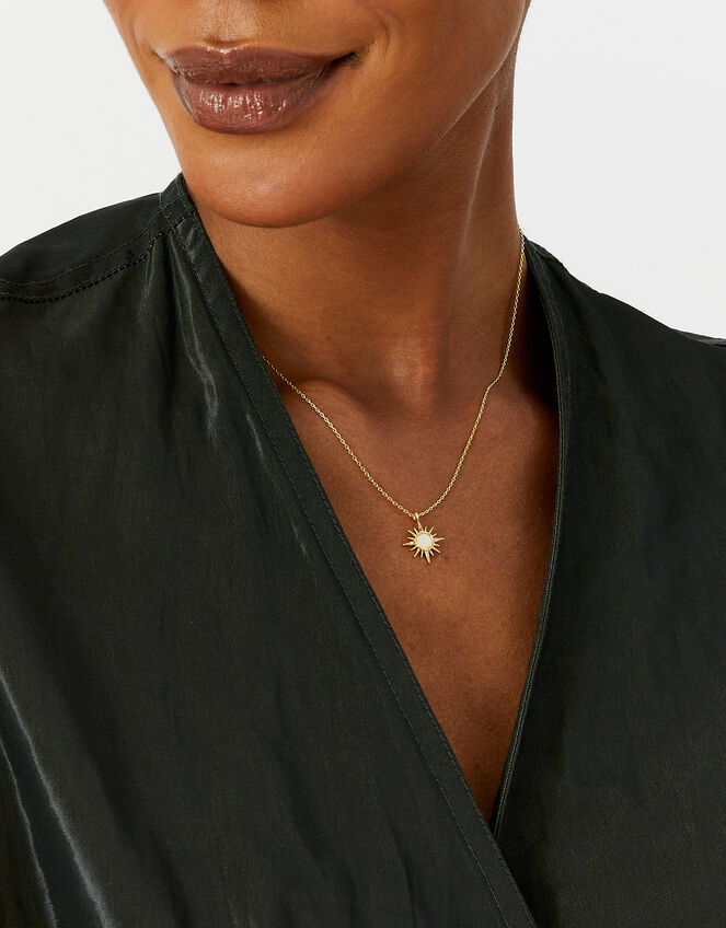 14ct Gold-Plated Opal Starburst Pendant Necklace, , large