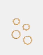 2-Pack 14ct Gold-Plated Bamboo Hoop Earrings, , large