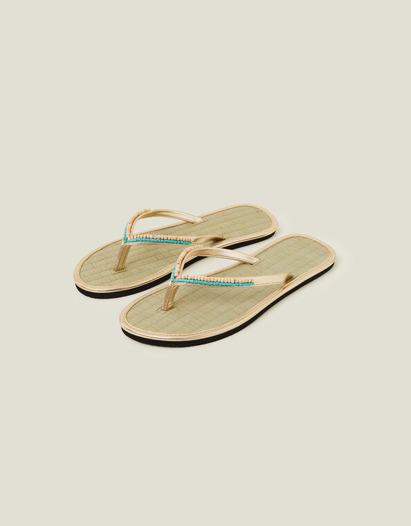 Beaded Seagrass Footbed Flip Flops, PASTEL MULTI, large