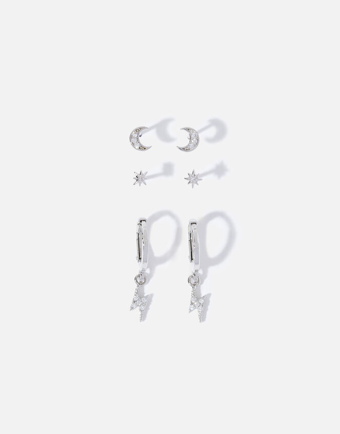 Platinum Plated Celestial Stud and Hoops Set of Three, , large