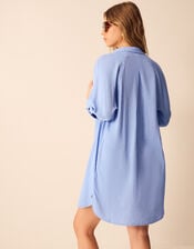 Lace Trim Beach Cover Up Shirt, Blue (LIGHT BLUE), large