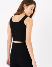 Button Front Lounge Crop Top, Black (BLACK), large