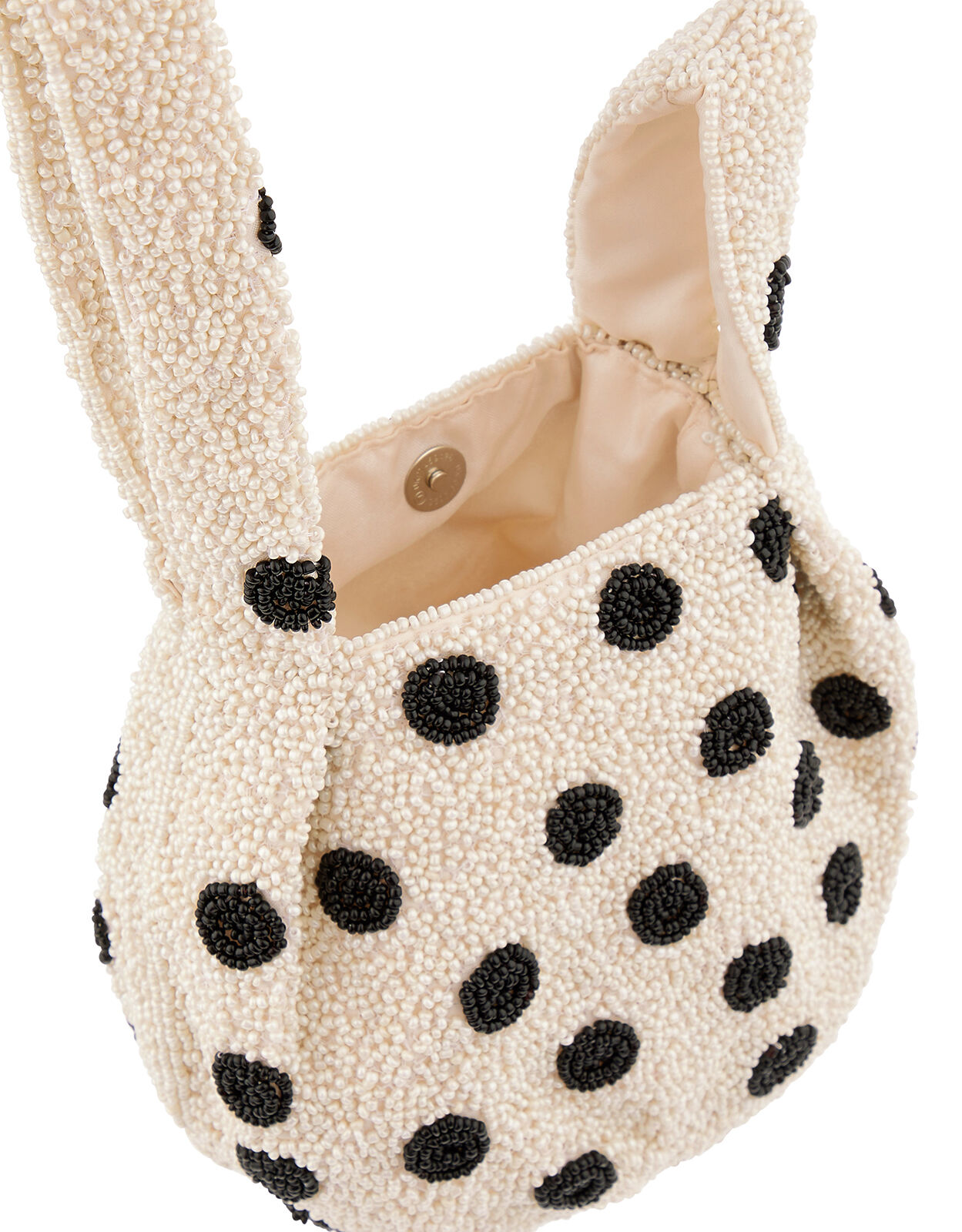 Polka Dot Beaded Duffle Bag White