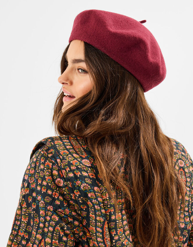 Plain Wool Beret, Red (BURGUNDY), large