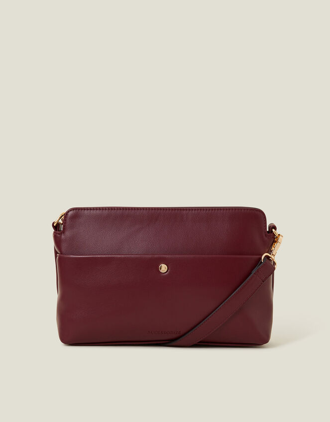 Faux Leather Small Cross-Body Bag, Red (BURGUNDY), large