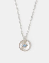 Sterling Silver-Plated Evil Eye Pendant Necklace, , large