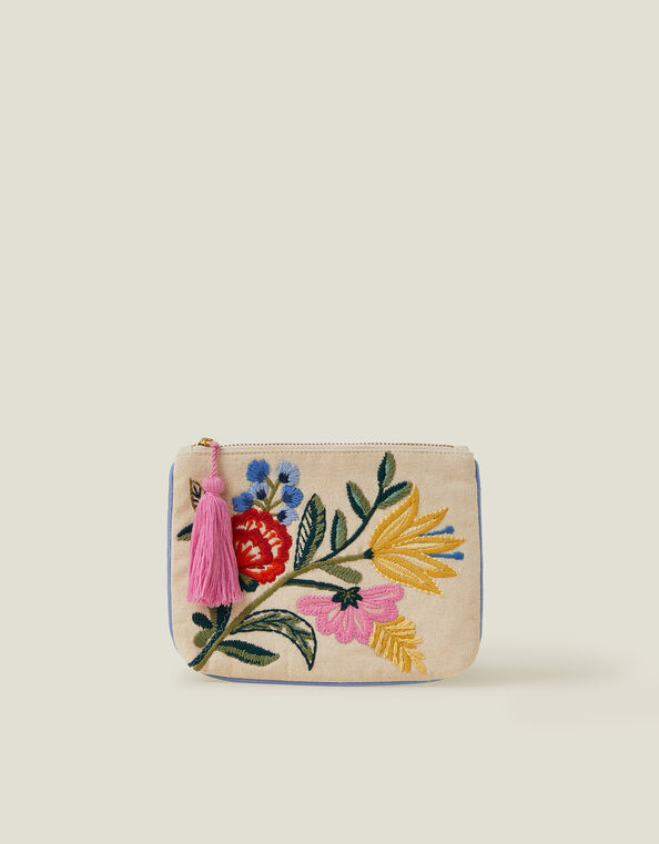 Floral Embroidered Cotton Coin Purse, , large