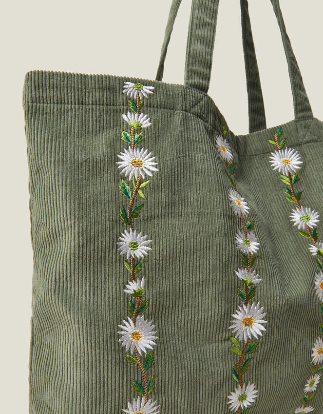 Daisy Embroidered Corduroy Shopper Bag, , large
