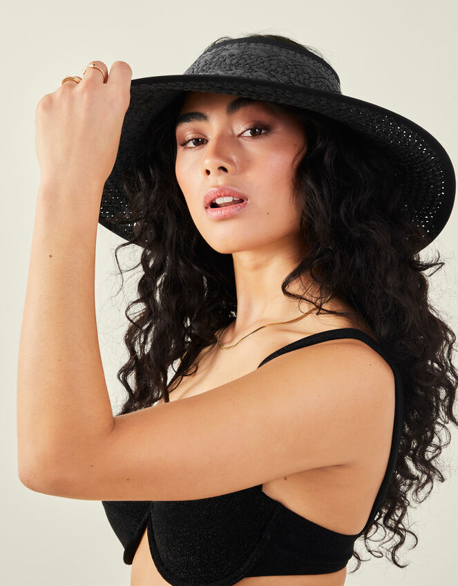 Large Tie-Back Sun Visor, Black (BLACK), large