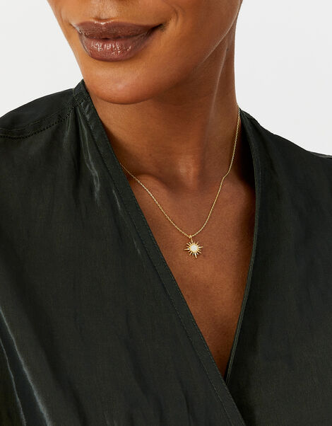 14ct Gold-Plated Opal Starburst Pendant Necklace, , large