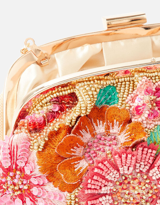 Embellished 3D Flower Clutch Bag, , large