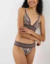 Palm Print Band Bikini Bottoms, Brown (BROWN), large