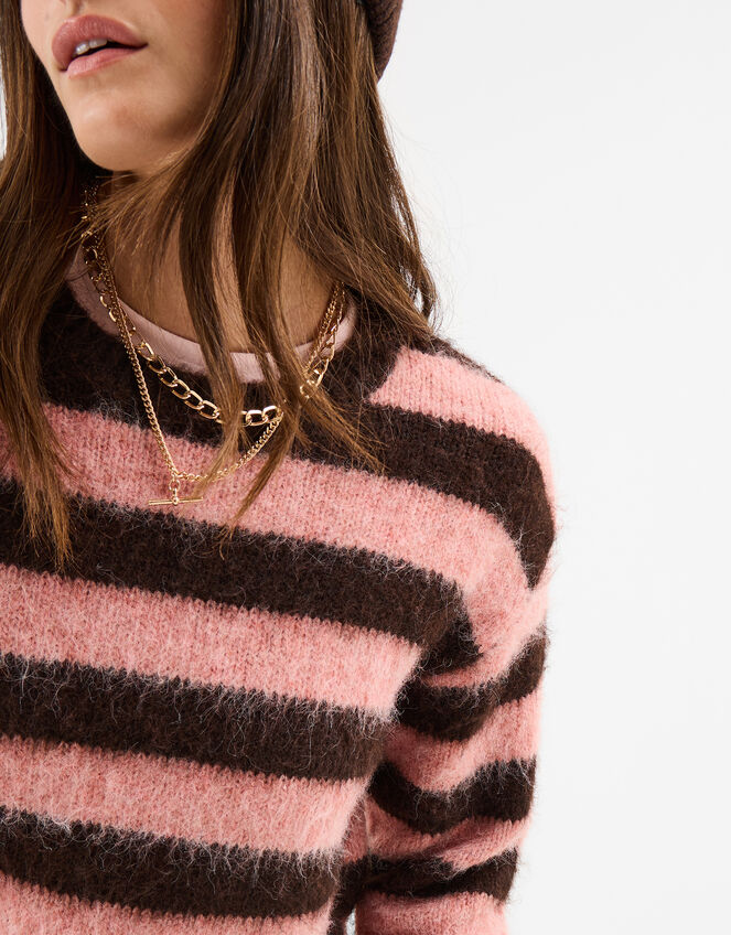 Brushed Stripe Jumper, Pink (PINK), large
